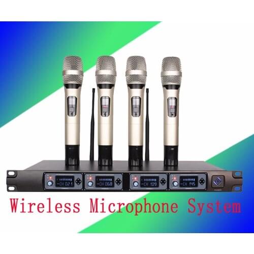 Wireless Microphone System U4000T Professional Microphone 4 Channel UHF Dynamic Professional 4 Handheld Microphone + Karaoke