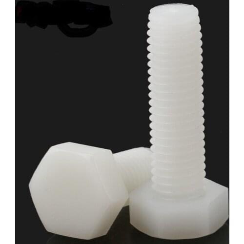 DIN933 Nylon External Hex Bolts Hex Screws White M3 M4 M5 M6 M8 M10 M12 Plastic Screws Insulation