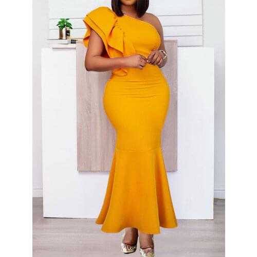 Elegant Long Dresses Prom Party Women Bare Shoulder Ruffle Midi Dress Big Size Slim Fit Bodycon Classy Female Celebrity Evening