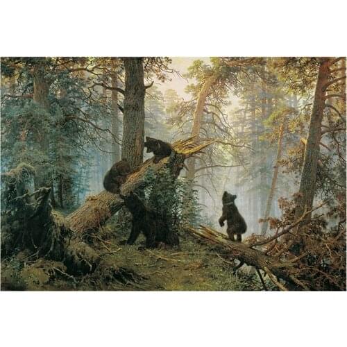 5D DIY "Morning in a Pine Forest bear" World Famous Painting Diamond Painting Full Square round Diamond Embroidery Sale gift