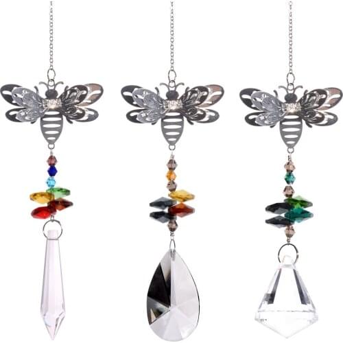 Ship From UK 3D Metal Bee Animal Crystal Suncatcher Rainbow Maker Glass Window Hanging 3PCS Feng Shui Home Ornaments