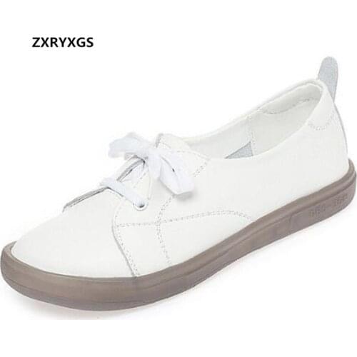 ZXRYXGS 2021 Autumn New Lace-up Genuine Leather Sneakers Womens Casual Shoes Flat Sole Sole Comfortable Sneakers White Black