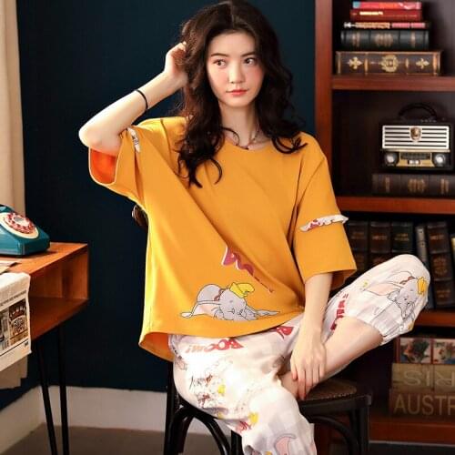 Summer Thin Cotton Short Sleeve Fresh Lovely Loose Womens Homewear Set
