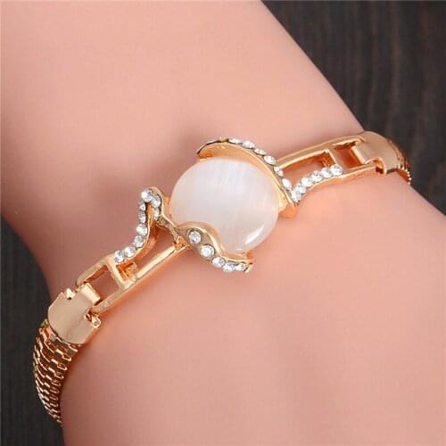 MISANANRYNE Hot Wholesale Gold Charming Cats Eye Stone Austrian crystal Pretty Bracelet Womens Jewelry