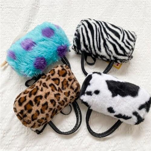 Contrast Color Women Small Shoulder Bags Fashion Design Cool Girls Furry Clutch Purse Handbags Soft Plush Ladies Crossbody Bag