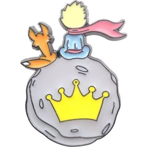 Little prince metal brooch cartoon cute fox anti-glare pin buckle men and women sweater accessories backpack decoration badge