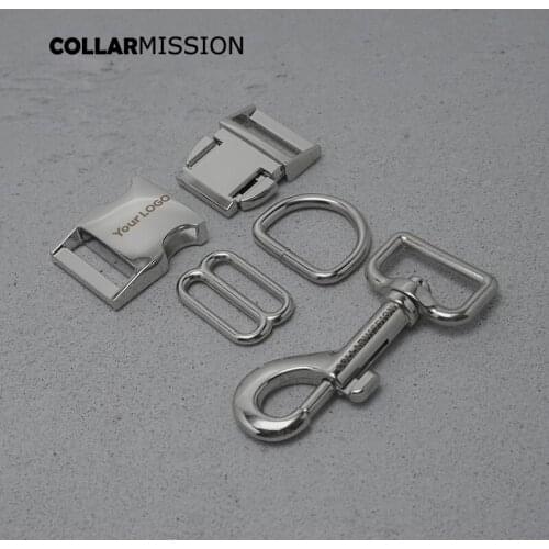 Metal buckle+adjust buckle+D ring+metal dog clasp/set)Engraved DIY dog collar silver 25mm webbing sewing parts premium quality