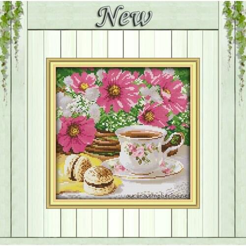 Afternoon tea coffee Daisy dessert painting counted printed on canvas DMC 11CT 14CT kits Cross Stitch embroidery needlework Sets