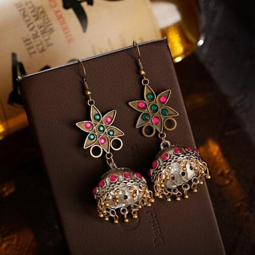 New Vintage Silver Color Star Earrings For Womens Ethnic Bells Statement Dangle Earring Boho Jewelry