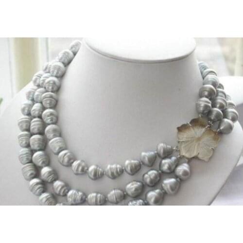 New triple strands 8-9mm natural south sea gray baroque pearl necklace 18-20"