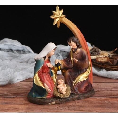 Easter Catholic Christmas Figurines Resin Crafts Jesus Birth Manger Crafts Decor Christ Ornaments Car Interiors Pendant Decor