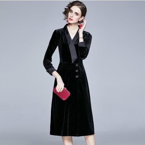 ZUOMAN Women Autumn & Winter Elegant Velvet Dress Festa High Quality Long Office Party Robe Femme Vintage Designer Vestidos