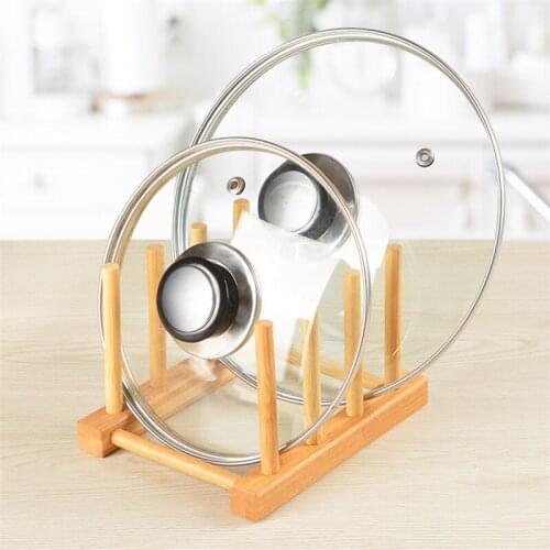 Natural Bamboo Pot Lid Holder Vertical Cutting Board Storage Rack Creative Multi Layer Pot Cover Shelf Kitchen Cookware Tools