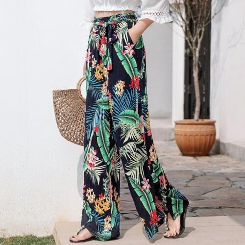 Casual Holiday Style Prints Wide Leg Pants Summer Beach Long Bohemia Prints Trousers