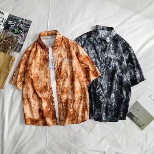 QSuper Summer Fashion Mens Shirts Trend Thin Young Ins Style Shirt for men Loose Tie-dyed Men Clothing Hip Hop Short shirts