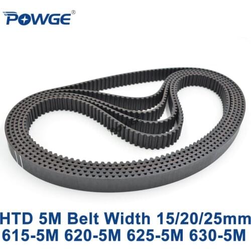 POWGE HTD 5M Timing belt C=615/620/625/630 width 15/20/25mm Teeth 123 124 125 126 HTD5M synchronous Belt 615-5M 620-5M 630-5M