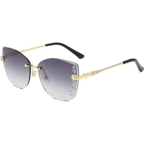 Luxury Retro Rhinestones Curved Imported Rimless Diamond Cut Sunglass Sunglasses