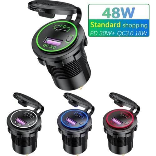 ROXGOCT 12V/24V USB Charger Socket PD Type C QC 3.0 Quick Charger With Switch Universal Motorcycle Car Truck RV ATV Boat Socket