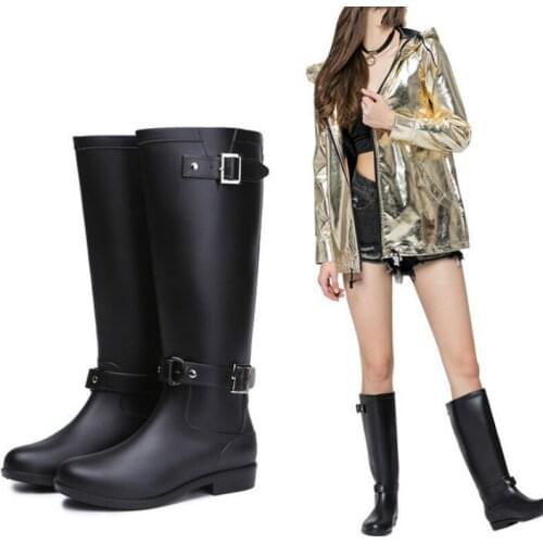 Zip Rainboots Womens Rain Boots Waterproof Matte Knee-High Wellies Wellington Platform Boots Women Rainshoes PVC