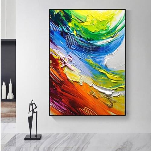 Modern Abstract Color Oil Painting On Canvas Hand Painted Wall Art Waterfall Scenery Painting Home Salon Office Hotel Decoracion