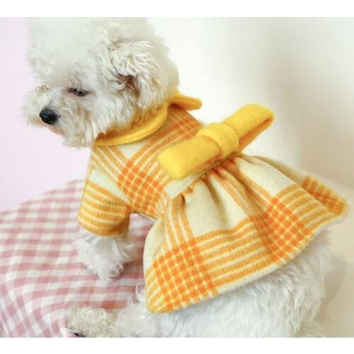 Yellow Pet Cat Clothes Dog Clothing For Dog Coat Jacket Woolen Dog Costume Winter For French Bulldog Princess Girl Dress Coat XL