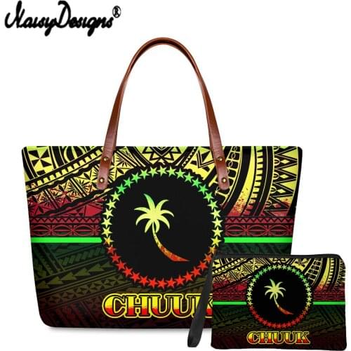 Noisydesigns 2pcs Women Bag Set Female Handbag Chuuk Polynesian Tribal Pattern Fashion Shoulder Bags Purse Ladies Totes Clutch