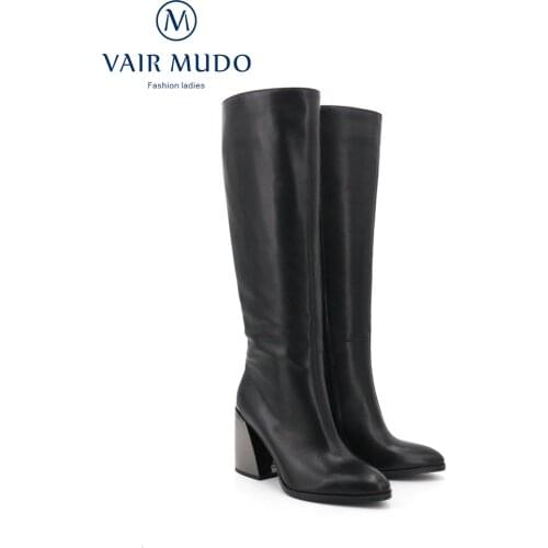 VAIR MUDO 2020 Winter Women‘s Boots Genuine Leather Natural Wool Warm Boot Shoes Pointed Toe High Heels Elegant Knee-High ZT57
