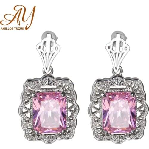 Anillos Yuzu Pink Blue Crystal Fashion Genuine 925 Sterling Silver Stud Earrings For Women Wedding Engagemen Fine Jewelry