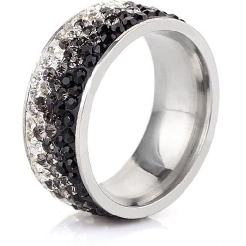 Womens 8mm Titanium Steel Gradient Rhinestone Ring Birthday Gift Jewelry Accessories