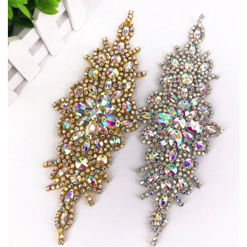 1 pcs Silver Base Crystal Clear Color DIY Wedding Evening Dress Prom High Quality Sewing On Rhinestone Bridal Dress Applique