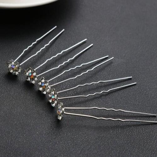 1pcs SilverColor Flower Pearl U-shaped Hairpin Headdress Disc Bridal Hair Clip Fork Set For Jewelry Gifts Wholesale Supply