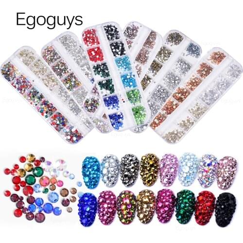 12 Grid Mixed Colors Nail Art Decorations FlatBack Rhinestones Clear Crystal AB Strass Jewelry Stones Gems DIY Manicure Decals