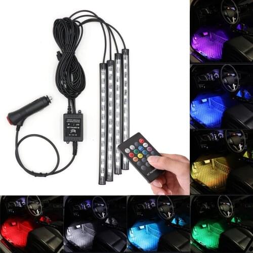 12X4 LED RGB Car Foot Light Ambient Lamp With USB Remote Music Control Multiple Modes Automotive Interior Decorative Lights