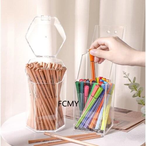 2021 Multi-function Desktop Organiser Stationery Storage Box Makeup Organizer Office Pen Holder Brush Transparent Acrylic Shelf