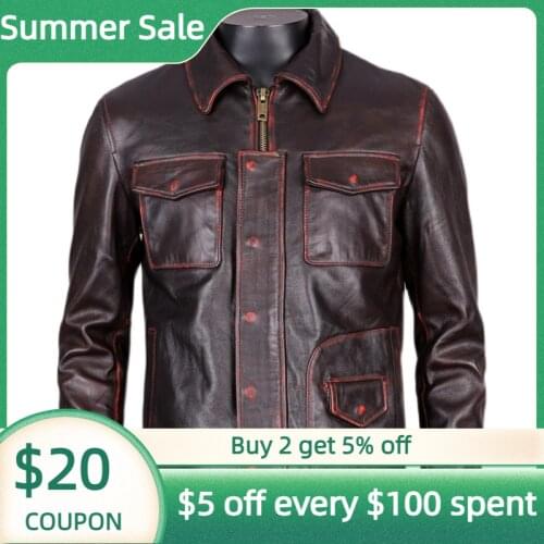 2021 Vintage Brown Genuine Leather Jacket Men Casual Style Plus Size 4XL Real Natural Cowhide Autumn Slim Fit Short Coat