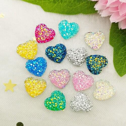 40PCS 12mm Glitters AB Colors Mineral Surface Heart Resin Rhinestone Flatback Cabochon Stone DIY Wedding Decoration Crafts