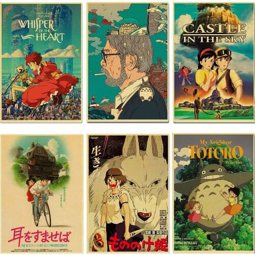 Anime Vintage Poster classic Hayao Miyazaki/Ponyo on the Cliff/Spirited Away Kraft Paper Poster Bar Interior Decoration Painting