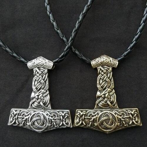 Antiquing 1pcs Thors Hammer Mjolnir Pendant Talisman Runic Triquetra Trinity Knot Charm Necklace Irish Jewelry for Men Unisex