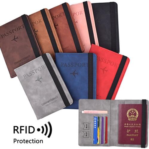 Bandage Fixation RFID Blocking Leather Passport Cover On The Passport Of Russian Wallet For Documents Case Bank Cards 4 Slots