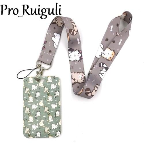 Cartoon cat Key lanyard Car KeyChain ID Card Pass Gym Mobile Phone Badge Kids Key Ring Holder Jewelry Decorations