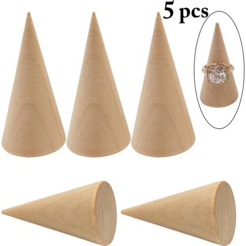 5Pcs/Set Ring Organizer Wooden Cone Creative Ring Holder Jewelry Display Holder Ring Display Tools Jewelry Storage Supplies