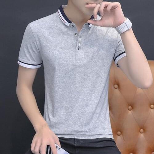 Mens Polo T-shirt Slim Men Shirts Short Sleeve Elastic Summer Slim Plain T-shirt for Sport Comfortable Fit Cotton Breathable