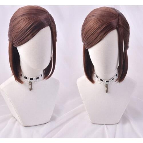 Game The Last of Us Ellie Cosplay Wig Short Brown Side Parting Styled Heat Resistant Synthetic Hair Wig + Wig Cap