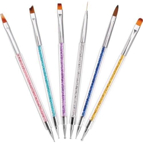 6PCS Nail Art Brushes Double Ended Nail Liner Brush Dotting Pen Nail Art Point Drill Drawing Tools for DIY Nail Art Brushe