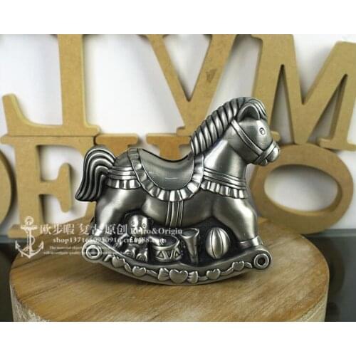 Creative happy rocking horse metal coin bank cash box for money huchas creativas save box for save money CXG079