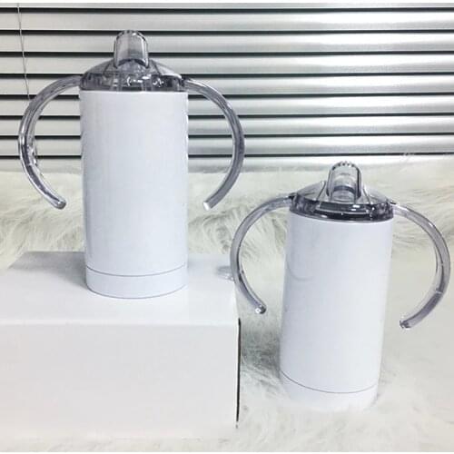 12oz Sublimation Stainless Steel Baby Sippy Cup White Blank Milk Bottle With Handle Double Layer Vacuum Insulated Travel Mug