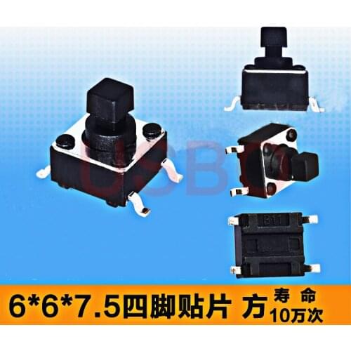 Square SMT Touch Switch Microswitch Tactile Push Button Switch Tact 4 Legs 6*6*7.5mm