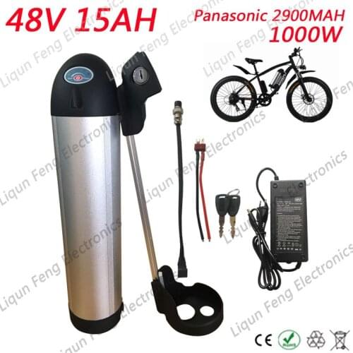 48V 15AH 1000W Li-ion Kettle Water Bottle Power Battery use panasonic 2900MAh cell bike battery with BMS 2A Charger Free Tax