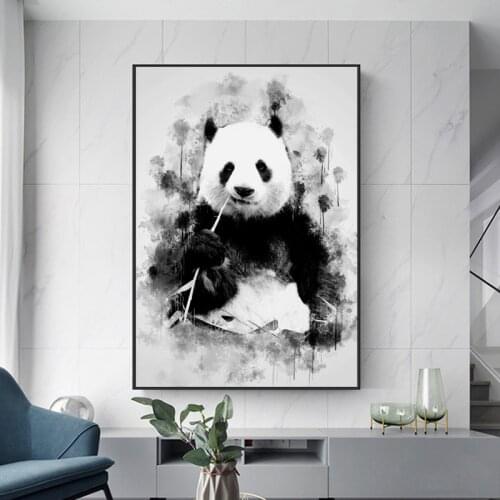 Cute Panda Eating Bamboo Art Canvas Painting Poster Print Cuadros Wall Art for Living Room Home Decor (No Frame)