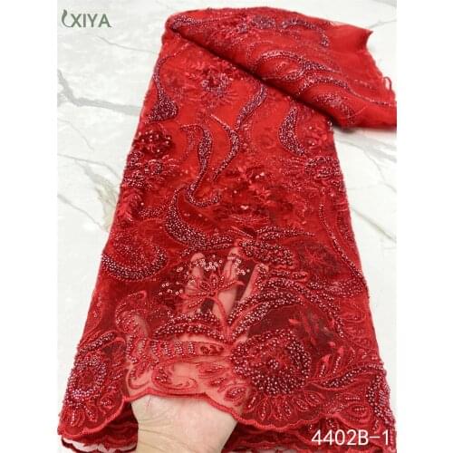 Latest African French Mesh Tulle Lace Fabric with Beads High Quality Nigerian Beaded Lace Fabric for Sewing Woman Dress APW4402B